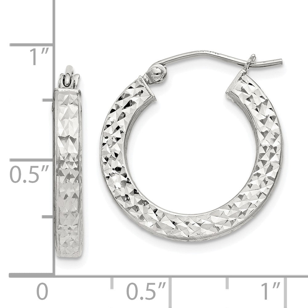 Sterling Silver Diamond-cut 3x20mm Square Tube Hoop Earrings