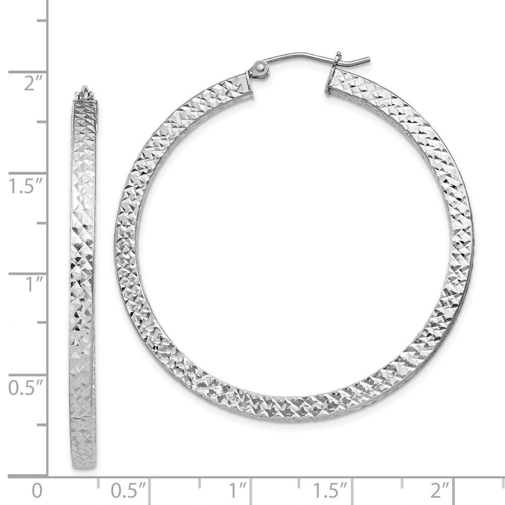 Rhodium-plated Sterling Silver Diamond-cut 3x45mm Square Tube Hoop Earrings