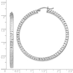 Rhodium-plated Sterling Silver Diamond-cut 3x50mm Square Tube Hoop Earrings