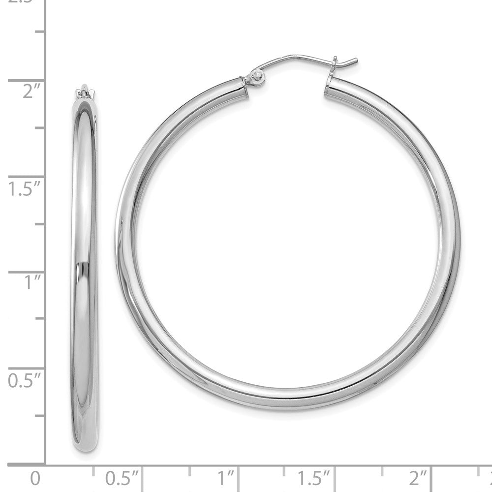Rhodium-plated Sterling Silver 3mm Round Hoop Earrings