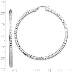 Rhodium-plated Sterling Silver Diamond-cut 3x60mm Square Tube Hoop Earrings