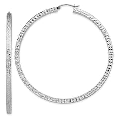 Rhodium-plated Sterling Silver Diamond-cut 3x65mm Square Tube Hoop Earrings