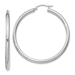 Rhodium-plated Sterling Silver 3mm Round Hoop Earrings