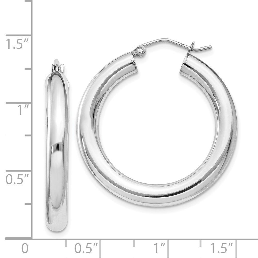Rhodium-plated Sterling Silver 4mm Round Hoop Earrings