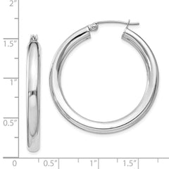 Rhodium-plated Sterling Silver 4mm Round Hoop Earrings