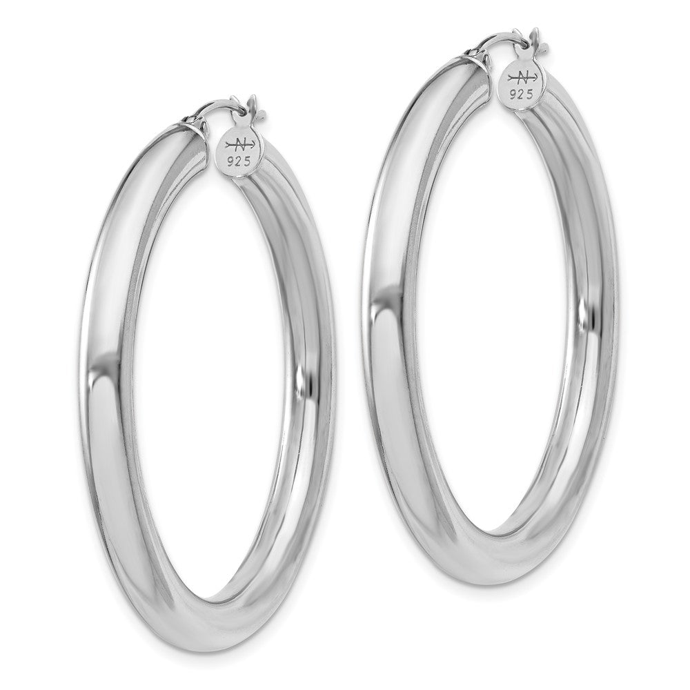 Rhodium-plated Sterling Silver 4mm Round Hoop Earrings