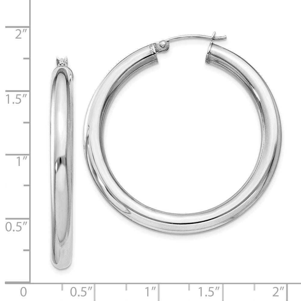 Rhodium-plated Sterling Silver 4mm Round Hoop Earrings