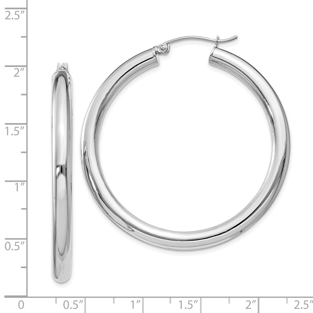 Rhodium-plated Sterling Silver 4mm Round Hoop Earrings
