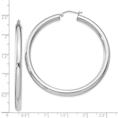 Rhodium-plated Sterling Silver 4mm Round Hoop Earrings