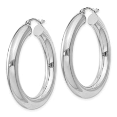 Rhodium-plated Sterling Silver 5mm Round Hoop Earrings