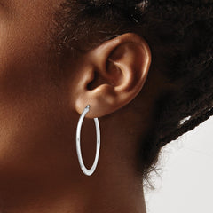 Rhodium-plated Sterling Silver Polished Tapered Hoop Earrings