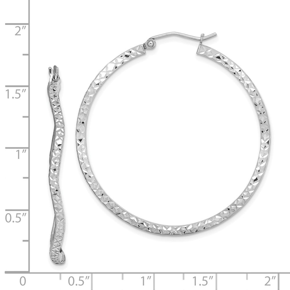 Rhodium-plated Sterling Silver 1.75mm Diamond-cut Wavy Hoop Earrings