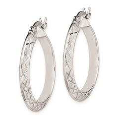 Rhodium-plated Sterling Silver Diamond-cut 3x25mm Hoop Earrings