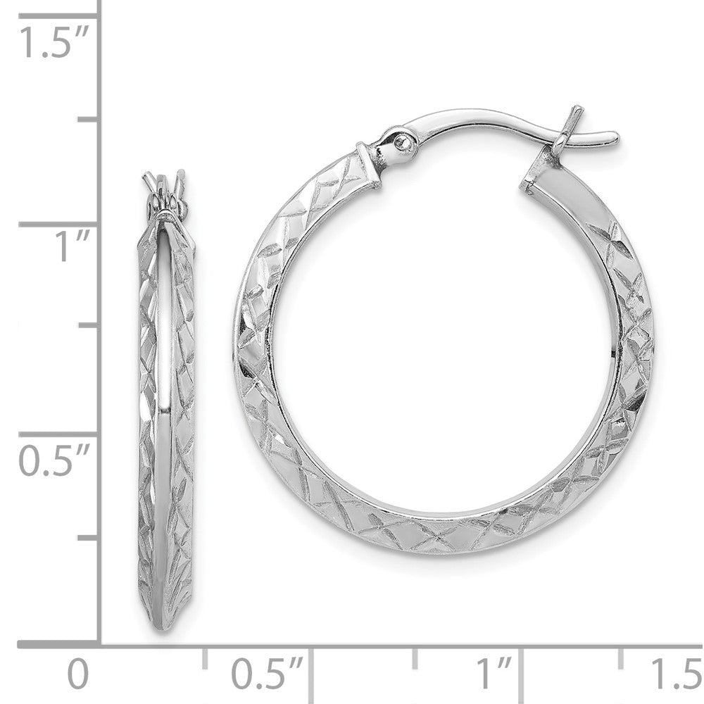 Rhodium-plated Sterling Silver Diamond-cut 3x25mm Hoop Earrings