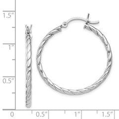 Rhodium-plated Sterling Silver 2x30mm Twisted Hoop Earrings