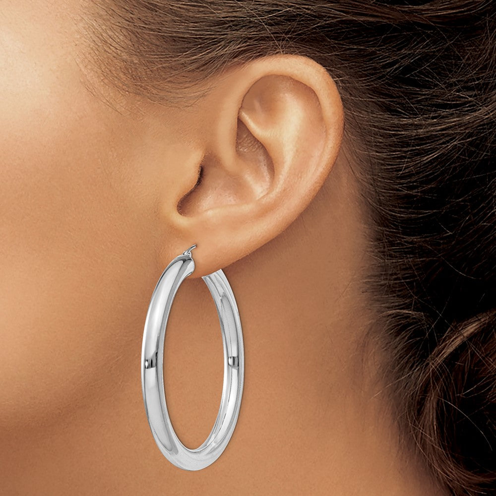 Rhodium-plated Sterling Silver 5mm Round Hoop Earrings