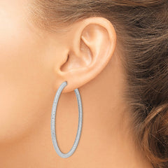 Rhodium-plated Sterling Silver 3.25x60mm Omega Back Hoop Earrings