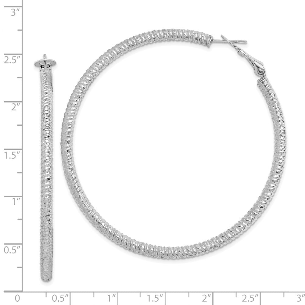 Rhodium-plated Sterling Silver 3.25x60mm Omega Back Hoop Earrings