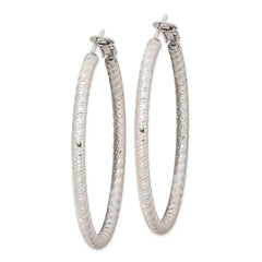 Rhodium-plated Sterling Silver 3.25x50mm Omega Back Hoop Earrings