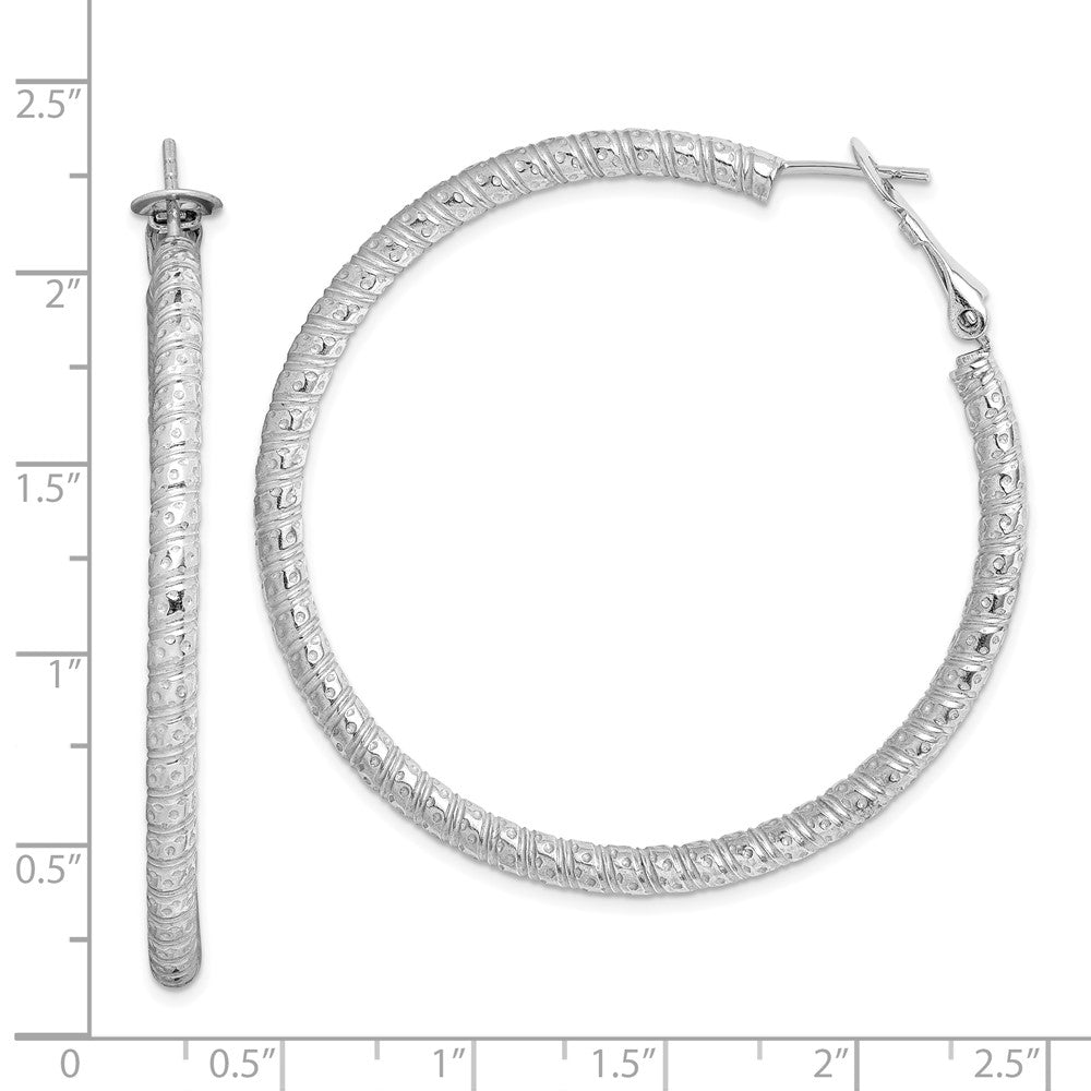 Rhodium-plated Sterling Silver 3.25x50mm Omega Back Hoop Earrings