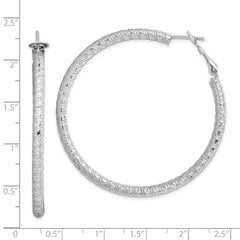 Rhodium-plated Sterling Silver 3.25x50mm Omega Back Hoop Earrings