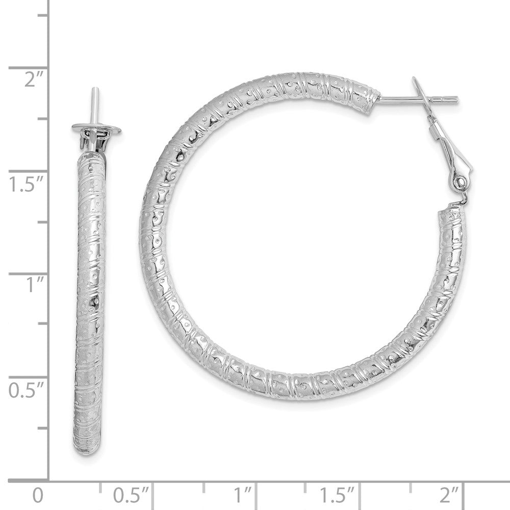 Rhodium-plated Sterling Silver 3.25x40mm Omega Back Hoop Earrings