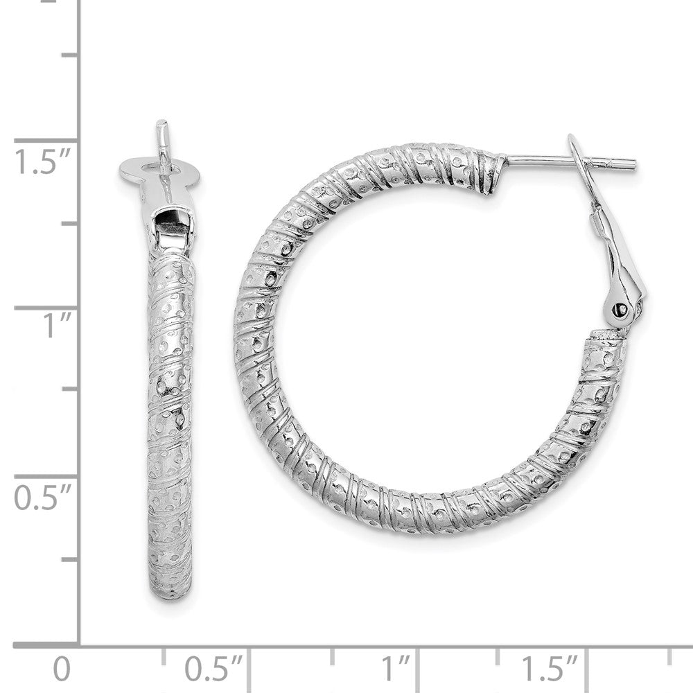 Rhodium-plated Sterling Silver 3.25x30mm Omega Back Hoop Earrings