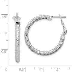 Rhodium-plated Sterling Silver 3.25x30mm Omega Back Hoop Earrings