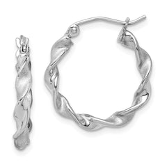 Rhodium-plated Sterling Silver Polish and Satin 2.5mm Twist Hoop Earrings