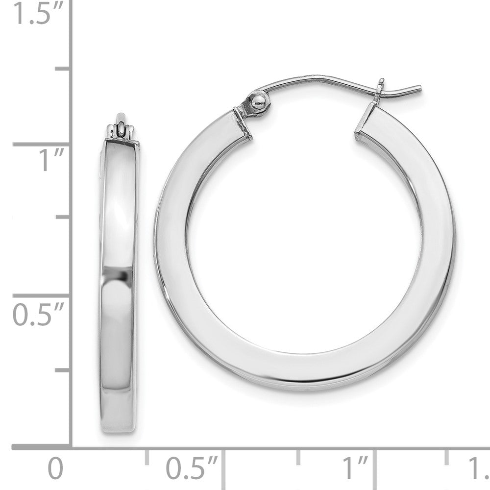 Rhodium-plated Sterling Silver 3x25mm Square Tube Hoop Earrings