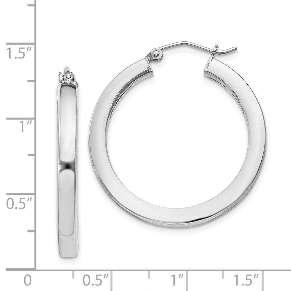 Rhodium-plated Sterling Silver 3x30mm Square Tube Hoop Earrings