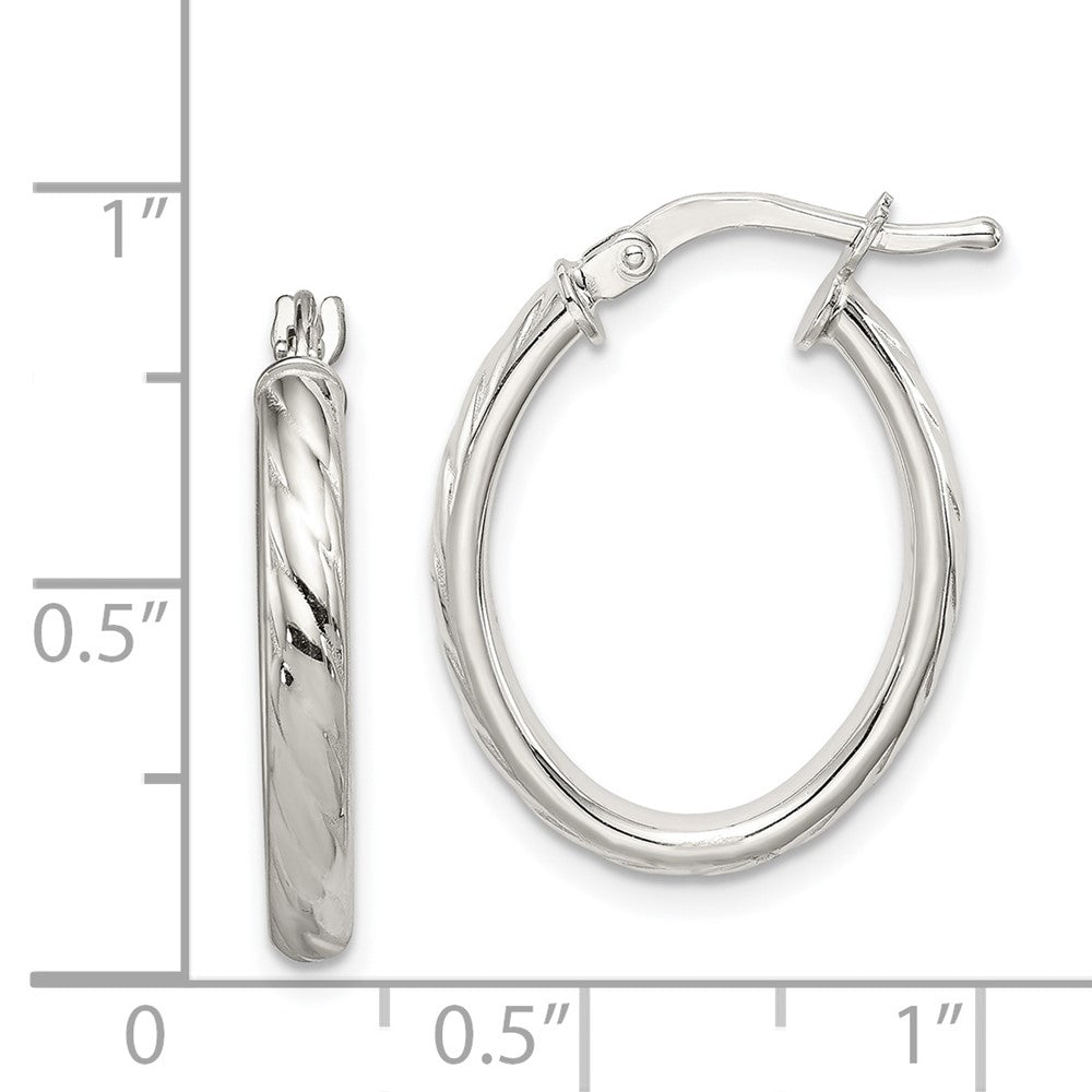 Sterling Silver Textured 3mm Hollow Oval Hoop Earrings