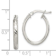 Sterling Silver Textured 3mm Hollow Oval Hoop Earrings