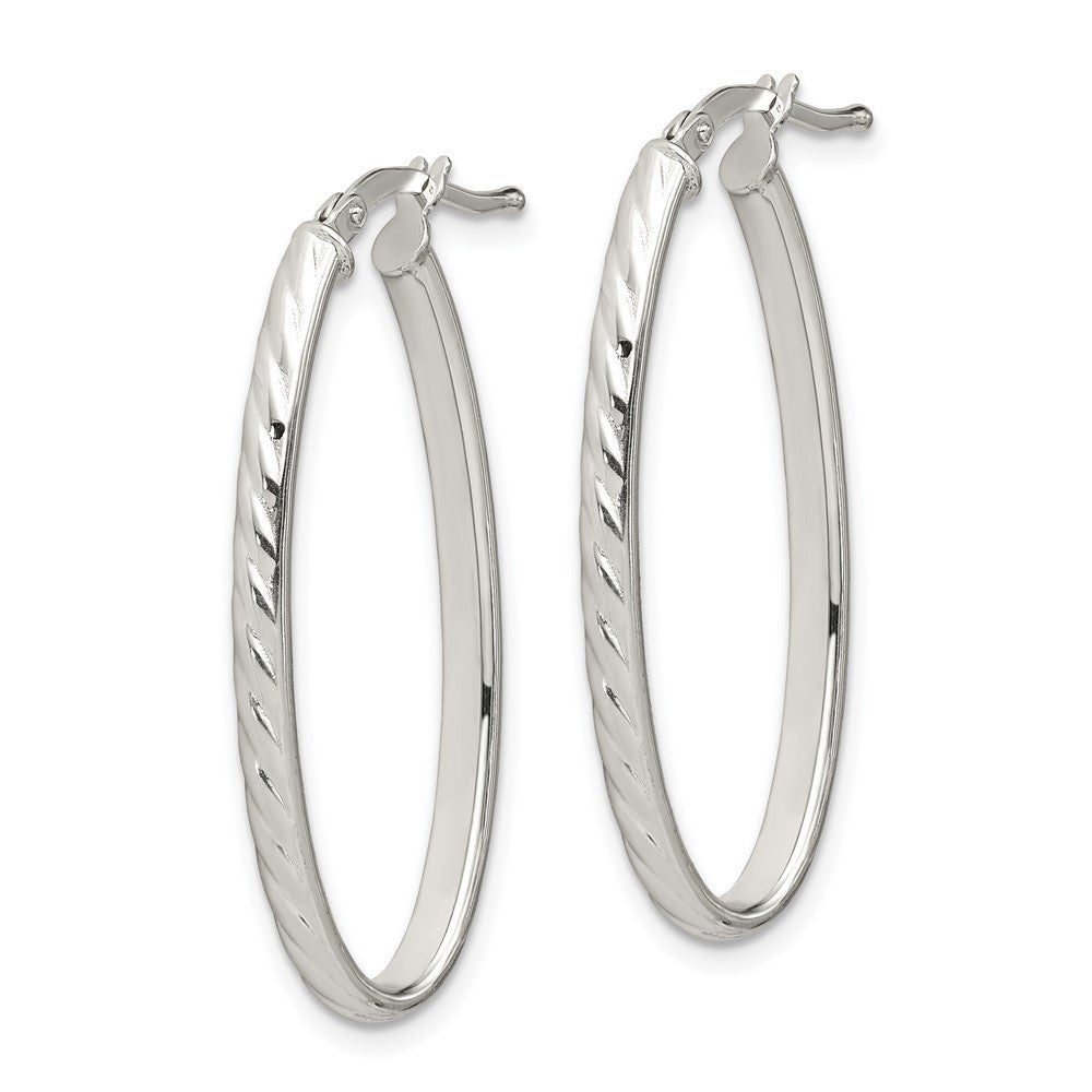 Sterling Silver Textured 3mm Hollow Oval Hoop Earrings