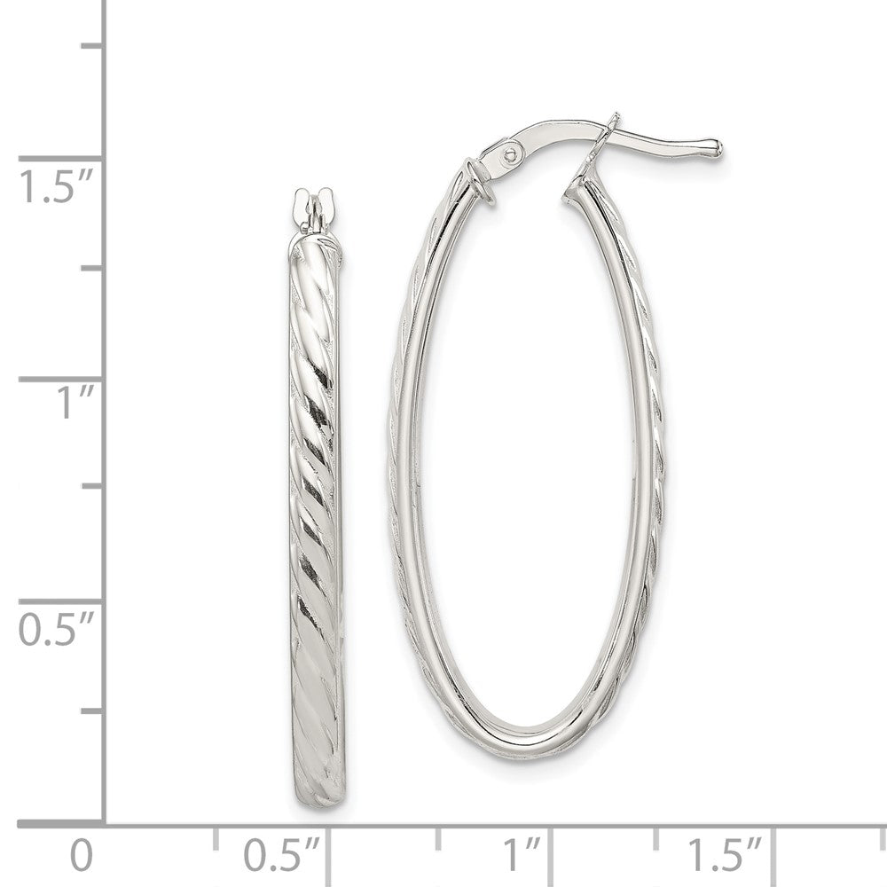 Sterling Silver Textured 3mm Hollow Oval Hoop Earrings