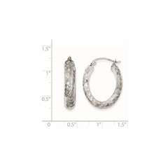 Rhodium-plated Sterling Silver Diamond-cut 5mm Oval Hoop Earrings