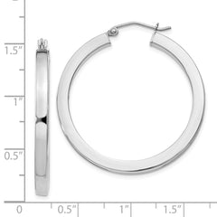 Rhodium-plated Sterling Silver 3x35mm Square Tube Hoop Earrings