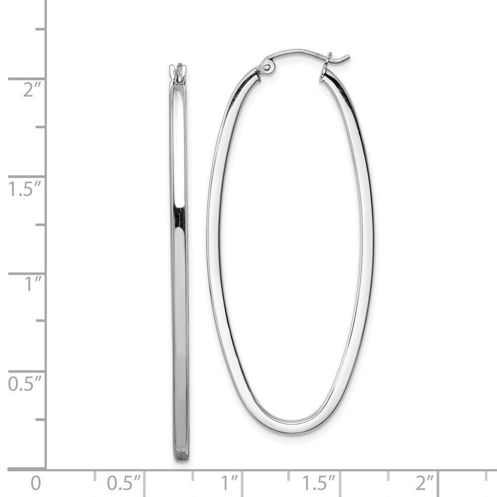 Rhodium-plated Sterling Silver 2mm Oval Hoop Earrings