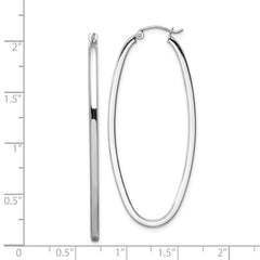 Rhodium-plated Sterling Silver 2mm Oval Hoop Earrings