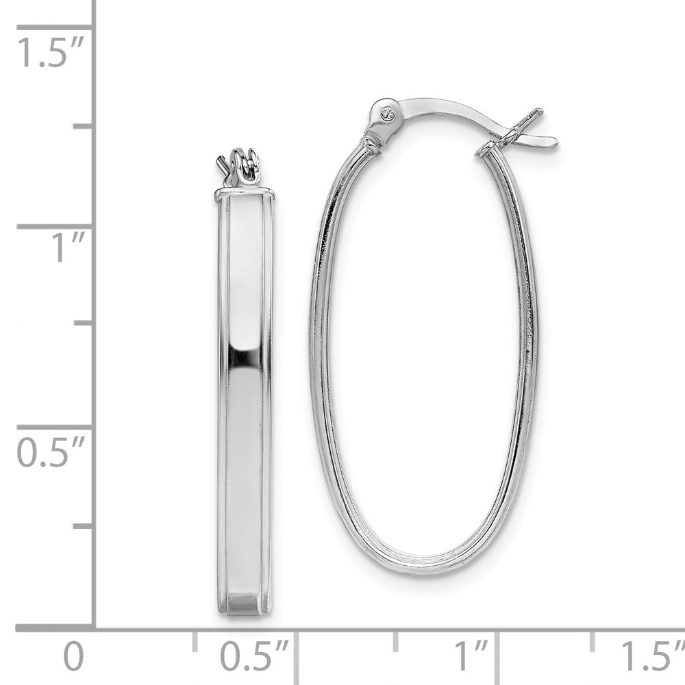 Rhodium-plated Sterling Silver Oval Hoop Earrings