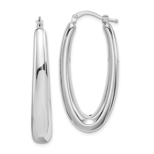 Sterling Silver Polished Rhodium Plated Hollow Hoop Earrings