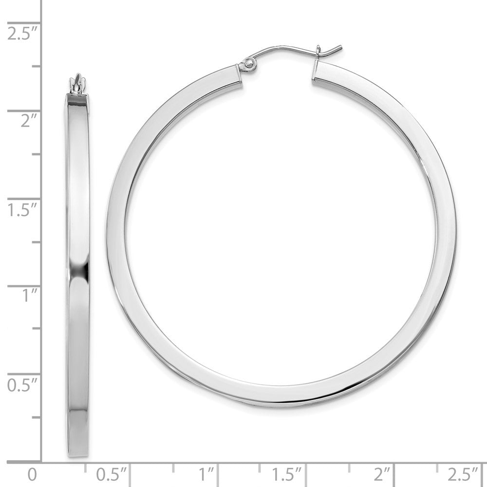 Rhodium-plated Sterling Silver 3x50mm Square Tube Hoop Earrings