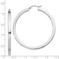 Rhodium-plated Sterling Silver 3x50mm Square Tube Hoop Earrings