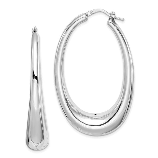 Sterling Silver Polished Rhodium Plated Hollow Hoop Earrings