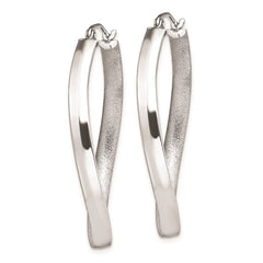 Rhodium-plated Silver Polished Textured Twisted Hoop Earrings