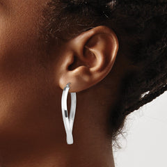 Rhodium-plated Silver Polished Textured Twisted Hoop Earrings