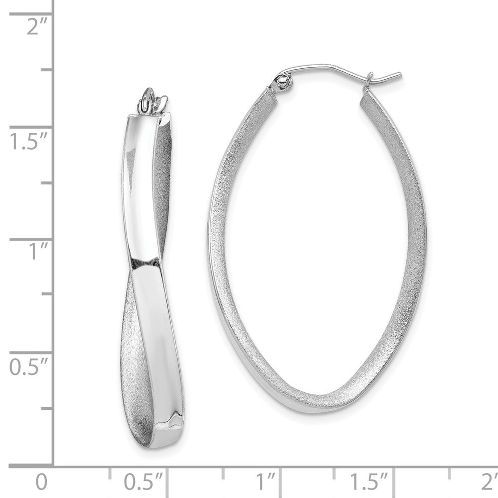 Rhodium-plated Silver Polished Textured Twisted Hoop Earrings