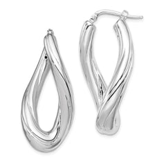 Sterling Silver Polished Rhodium Plated Twisted Oval Hoop Earrings