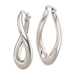 Sterling Silver Polished Rhodium Plated Twisted Hollow Hoop Earrings