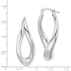 Sterling Silver Polished Rhodium Plated Twisted Hollow Hoop Earrings